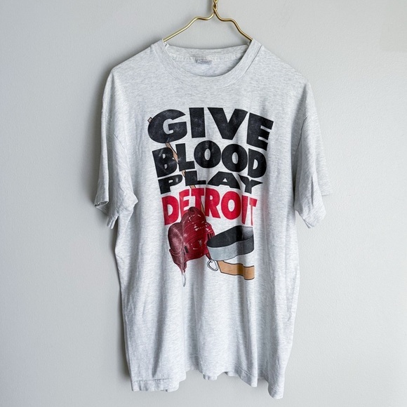 Vintage single stitch Detroit Red Wings Give blood play hockey tshirt grey XL - Picture 1 of 6